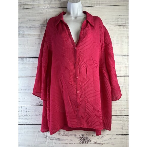 Maggie Barnes For Catherines Womens Hot Pink Button Up Barbiecore Blouse Size 2X - Picture 1 of 11